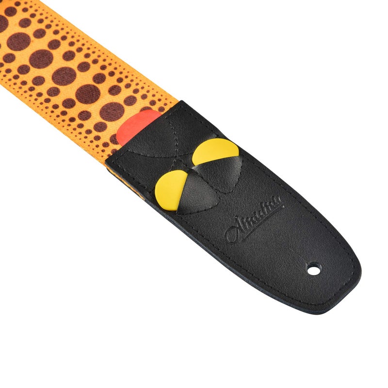 Amumu Polka Dots Guitar Strap with 3 pick holders for Acoustic, Electric, Bass Guitars - Orange - Image 4